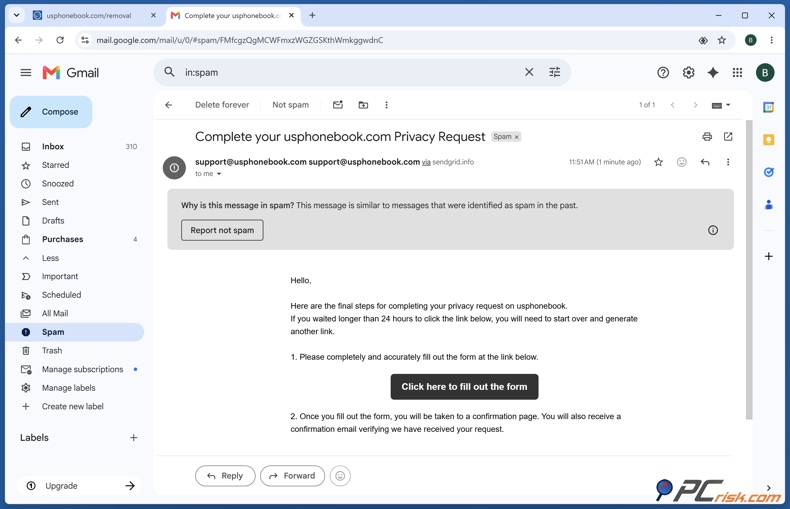 Email di verifica ricevuta