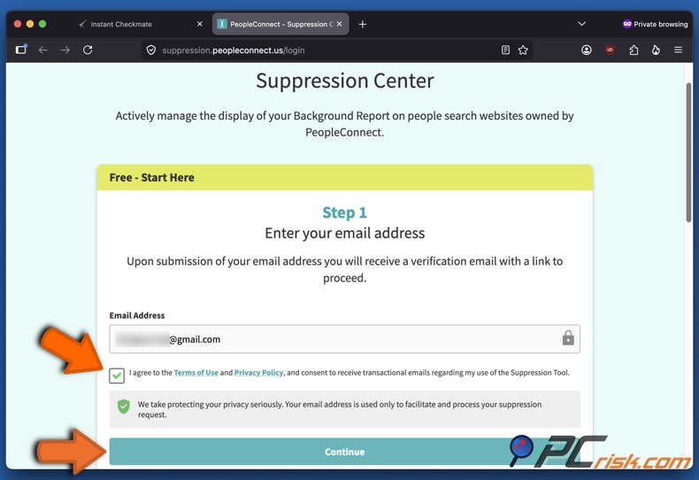 Opt-out da Instant Checkmate 4
