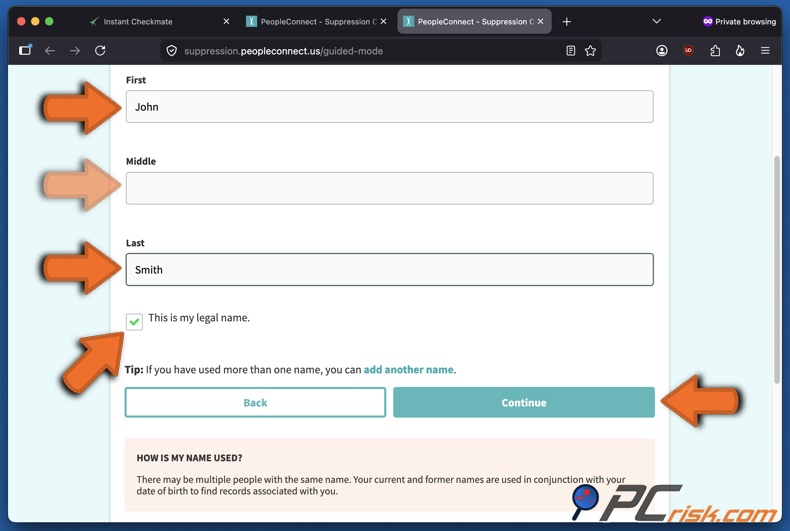 Opt-out da Instant Checkmate 8