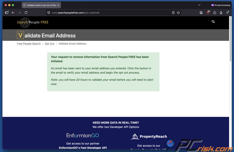 Opt-out di SearchPeopleFREE avviato