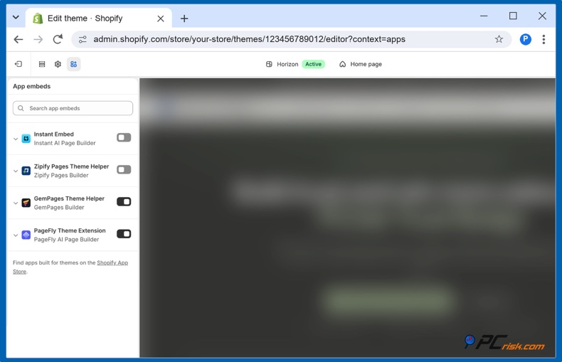 Incorporamenti nell'editor del tema Shopify