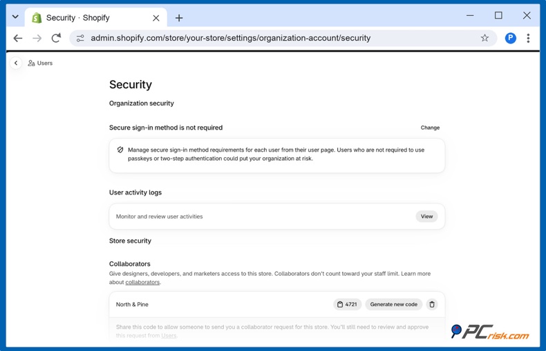Sicurezza degli utenti Shopify