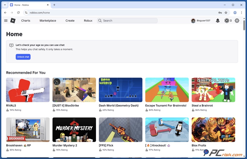 Home page di Roblox