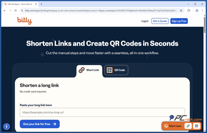 Homepage di Bitly