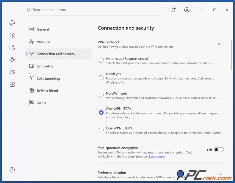 Selezionare OpenVPN su TCP