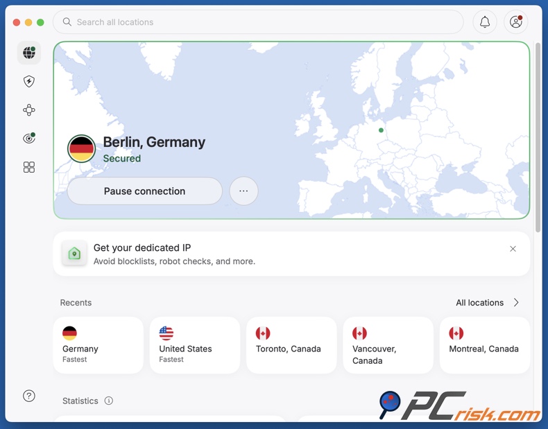 NordVPN connesso alla Germania