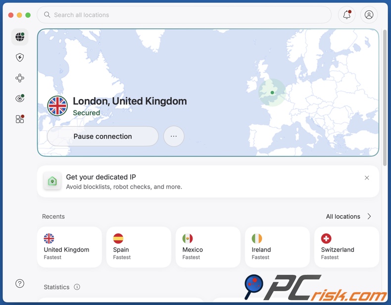 NordVPN connessa al Regno Unito