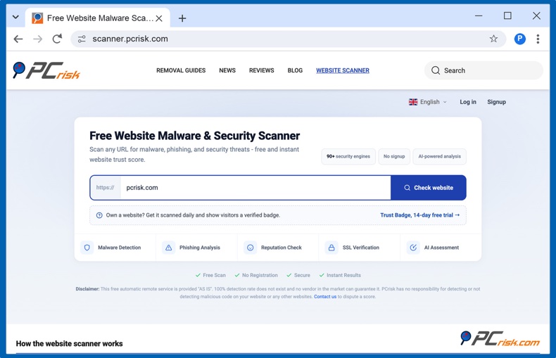 Scanner di siti web PCrisk