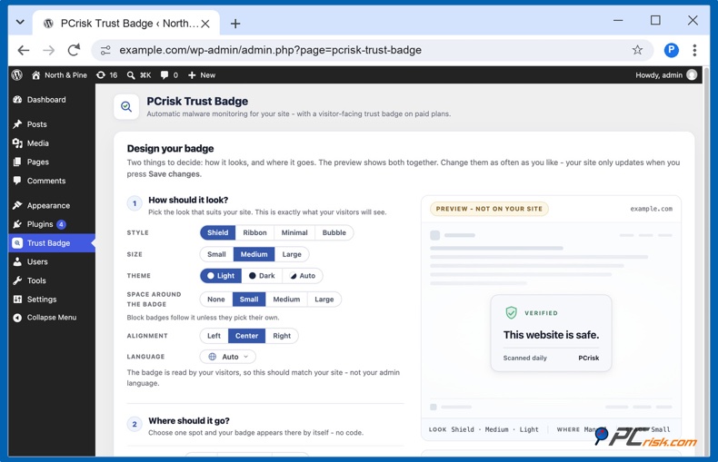 Plugin WordPress di PCrisk Trust Badge