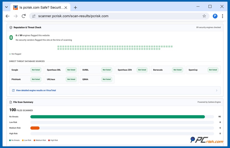 Report della scansione del sito web