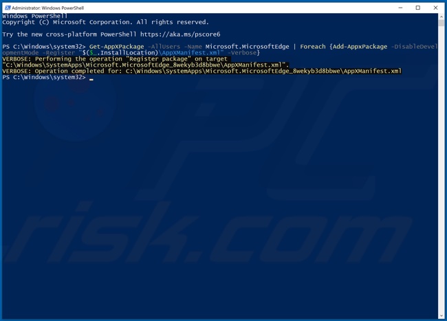 Immettere il comando in Windows Powershell e premere il tasto Invio per eseguirlo