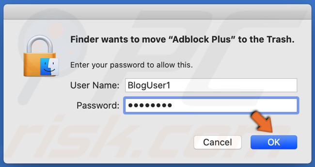 Immettere la password del Mac e fare clic su OK