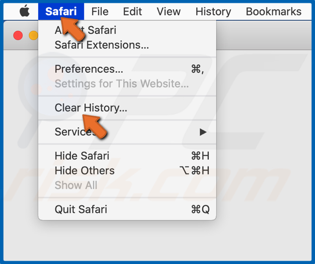 Apri il menu Safari e fai clic su Cancella cronologia