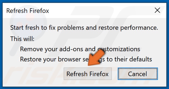 Fare clic su Aggiorna Firefox per confermare l'azione