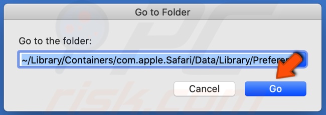 Apri la finestra Vai alla cartella e inserisci il percorso del file com.apple.Safari.plist