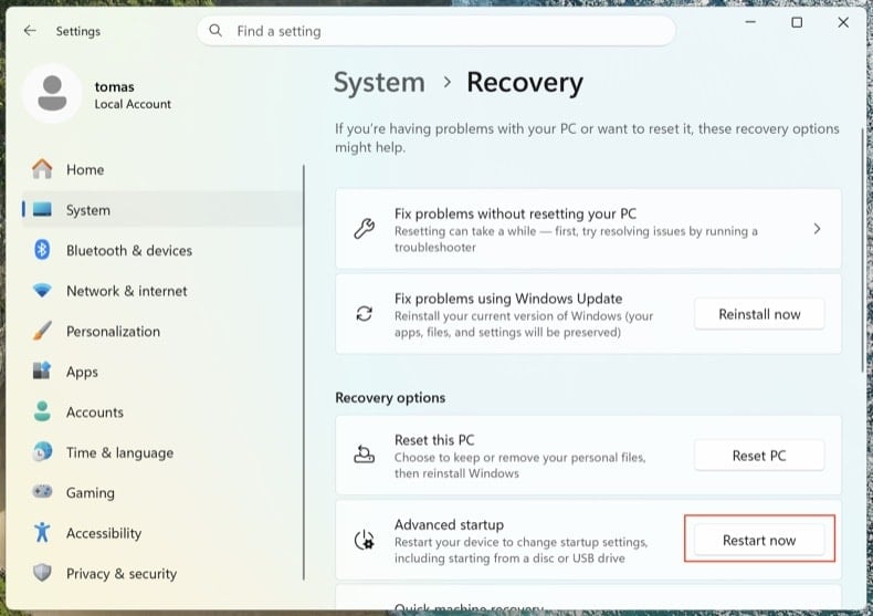 Avviare Windows 11 in modalità provvisoria con rete