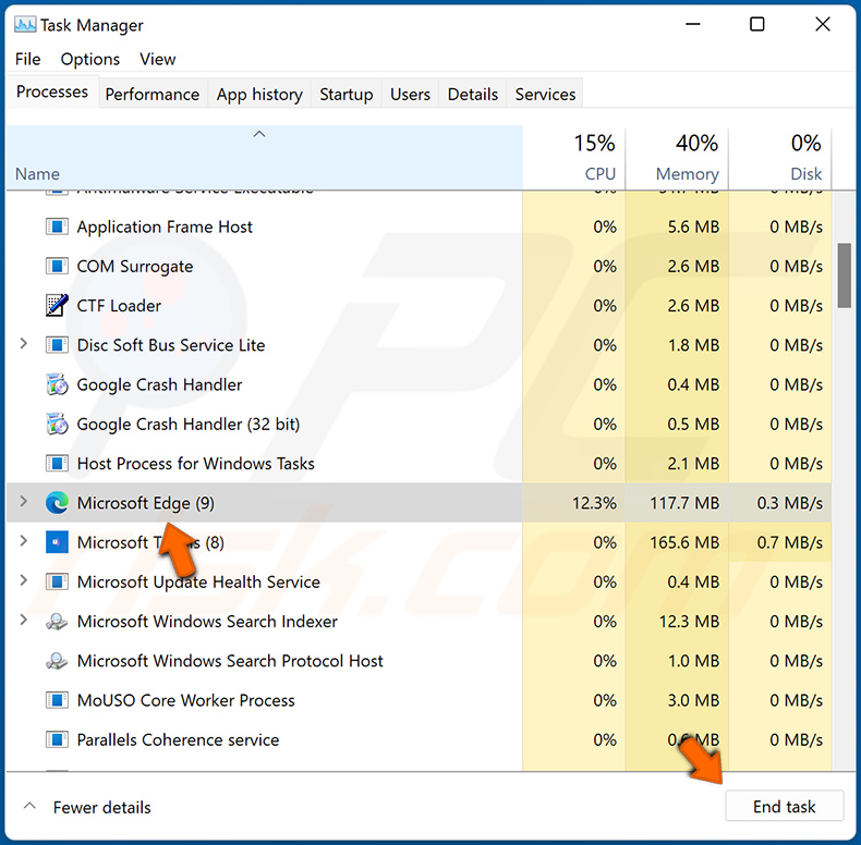 Termina Microsoft Edge utilizzando Task Manager