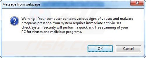 Falsi pop-up usati nella distribuzione di antivirus canaglia esempio 2