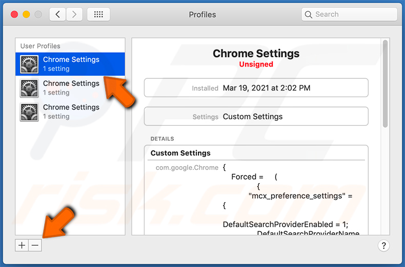 Rimuovi i profili dannosi aggiunti da LookupDisplay (passaggio 2)