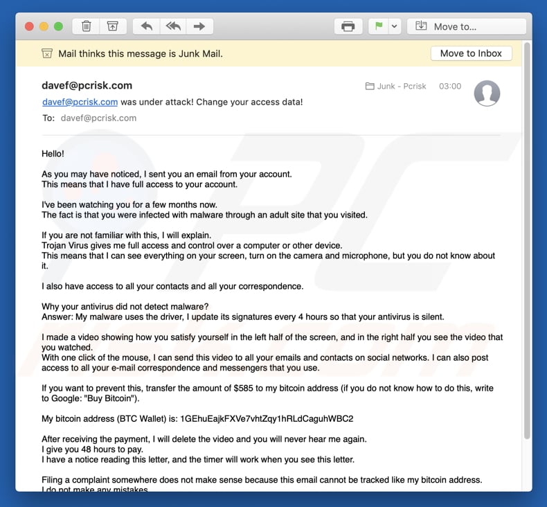 Esempio di lettera di phishing
