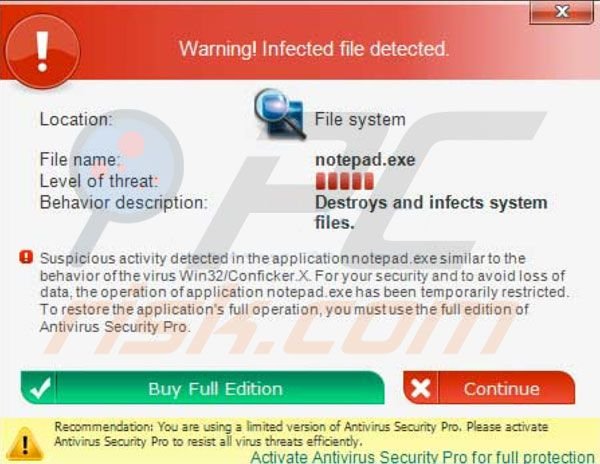 Antivirus Security Pro genera falsi messaggi di sicurezza