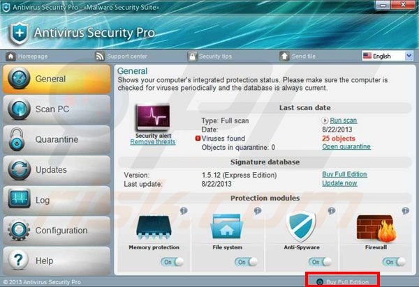 Antivirus Security Pro inserire codice registrazione, passo 1