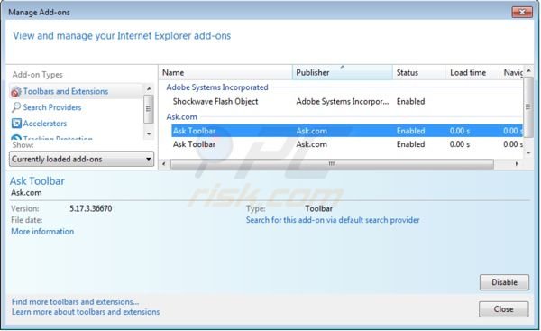 Ask toolbar rimozione da Internet Explorer