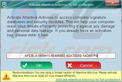 Attivare Attentive Antivirus usando un codice recuperato
