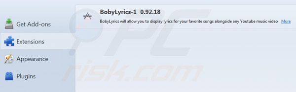 Boby Lyrics rimozione da Mozilla Firefox