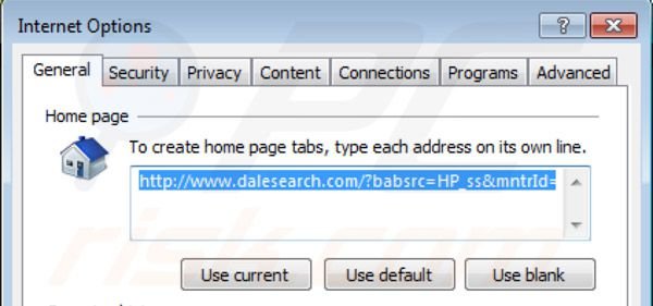Dalesearch homepage in Intenret Explorer