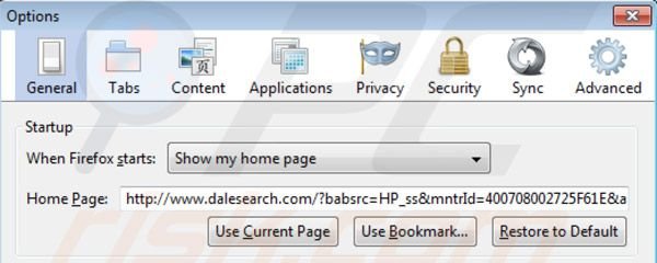 Dalesearch homepage in Mozilla Firefox