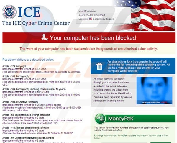 Il virus ICE Cyber Crime Center 