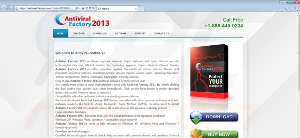 Sito internet fasullo creato per distribuire Antiviral Factory 2013