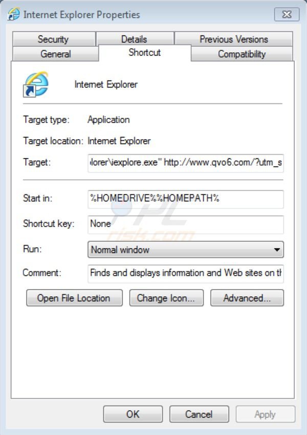 qvo6.com redirect virus rimozione da Internet Explorer