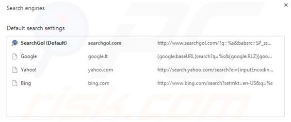 Searchgol motore di ricerca predefinito in Google Chrome