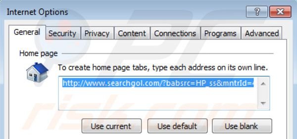 Searchgol homepage in Internet Explorer