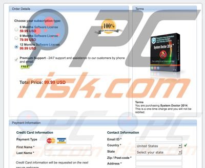 System Doctor 2014 pagina di pagamento antivirus falso