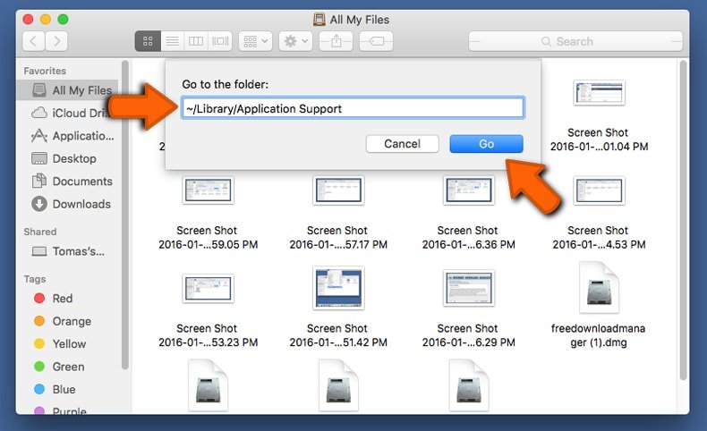 Verificare la presenza di file generati da adware nella cartella /Library/Application Support step 1