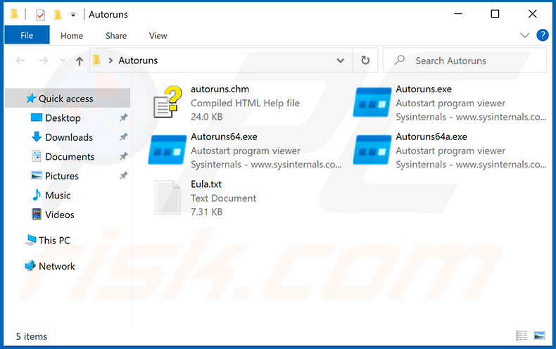 Estrai l'archivio Autoruns.zip ed esegui l'applicazione Autoruns.exe