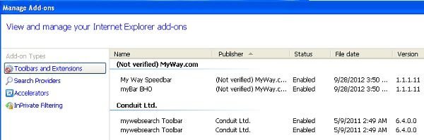 my way search toolbar rimozione da internet explorer