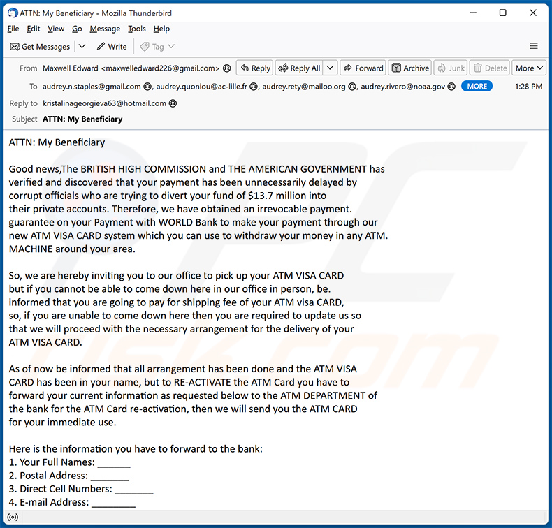 ATM Card Truffa via e-mail (2024-03-15)