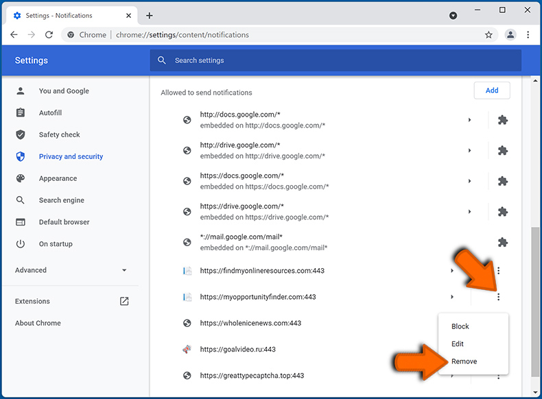 Disattiva le notifiche del browser web in Google Chrome (passaggio 2)