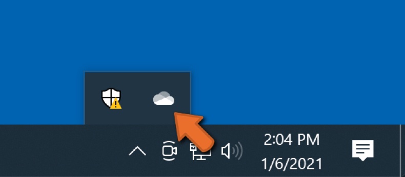 Fare clic sull'icona di OneDrive nella barra delle applicazioni