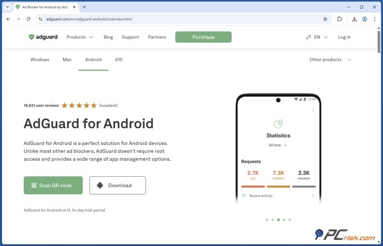 AdGuard pagina di download per Android