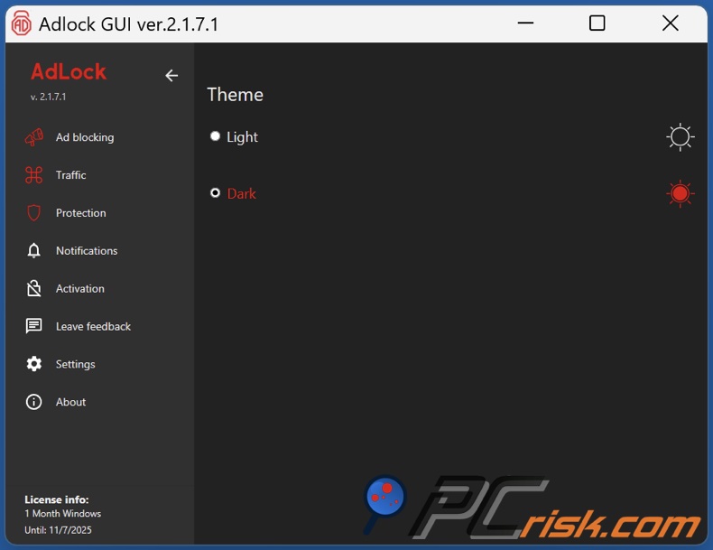 AdLock modalità scura
