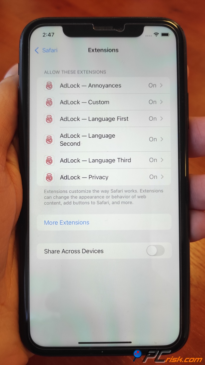 AdLock per l'estensione Safari per iOS