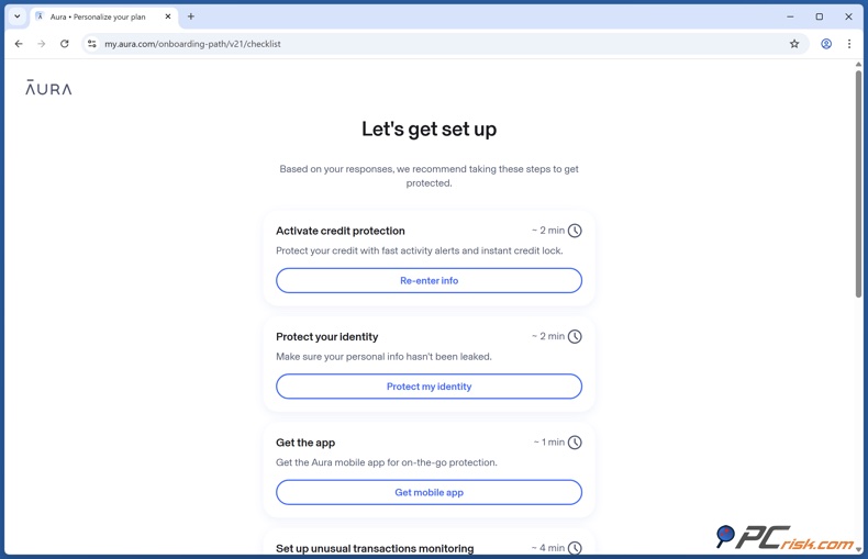 Aura Configurazione dell'account