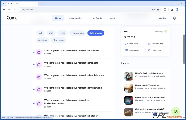 Aura Rapporti sulla rimozione dei dati