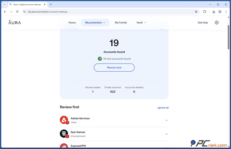 Aura pulizia degli account inutilizzati