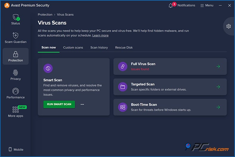 avast malware scansioni Windows